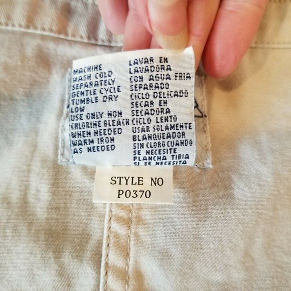 Vintage 90s Khaki Pinafore Mini Dress Button Front Neutral Cotton Pockets Medium - Picture 6 of 6